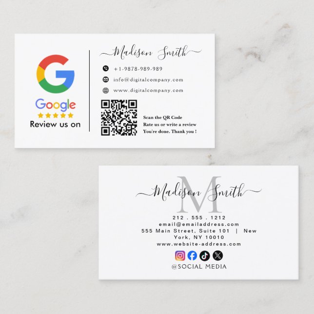 Cartão De Visita Google Review With QR Code Link Business Card (Frente/Verso)