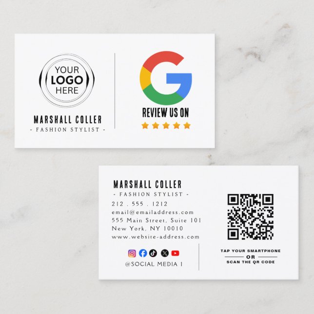 Cartão De Visita Google Review With QR Code Link Business Card (Frente/Verso)