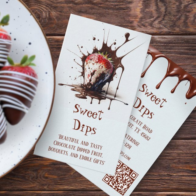 Cartão De Visita Gotas de morango cobertas por chocolate (Chocolate Covered Strawberry Drips Business Card)