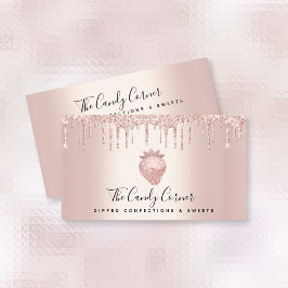 Cartão De Visita Gotas Douradas de Rosa de Confecção de Morango de