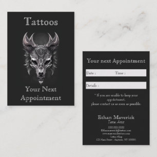 Cartão De Visita Gothic Fantasy Wolf Skull Black & Silv Nomeação