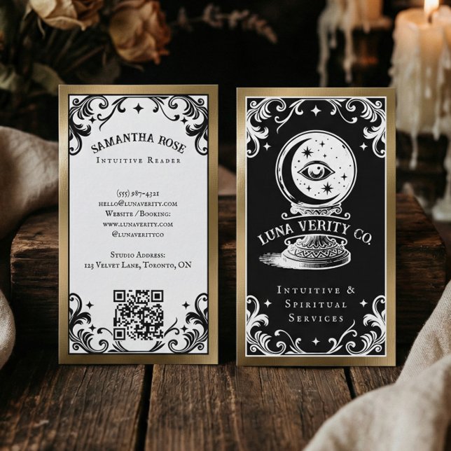 Cartão De Visita Gothic Mystic Holistic Spiritual Crystal Ball Gold (Gothic Mystic Holistic Spiritual Crystal Ball Gold Business Card)