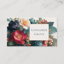 Cartão De Visita Gothic Vintage Floral Red Teal Rose Gold Frame