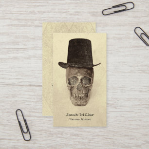 Cartão De Visita Gótico Crânio Com Compro De Tatuagem Vintage Sepia