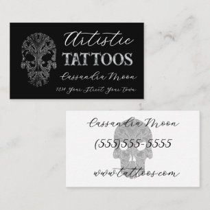 Cartão De Visita Gótico Filigree Skull Tatoo Studio