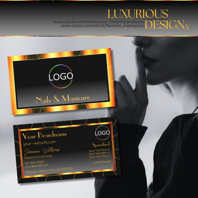 Cartão De Visita Gradação Preta de Quadro Laranja Casual Adicionar  (Criador carregado)