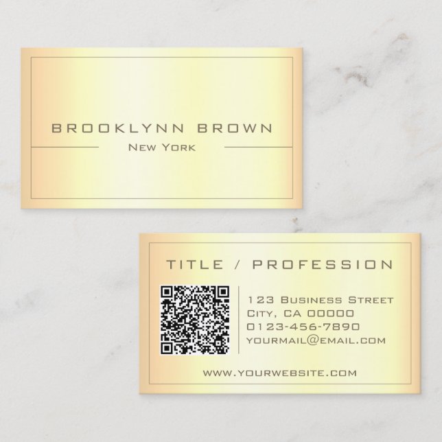Cartão De Visita Gradiente Dourado Leve na moda Classy com Código Q (Frente/Verso)
