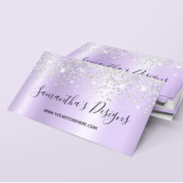 Cartão De Visita Gradiente Lavanda com Glitter de Confete Prateado