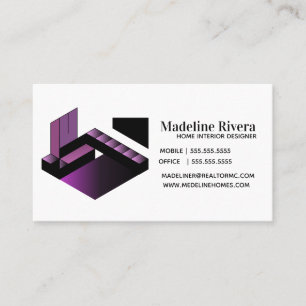 Cartão De Visita Gradiente Ombre Roxo Designer Interior Casa Preto
