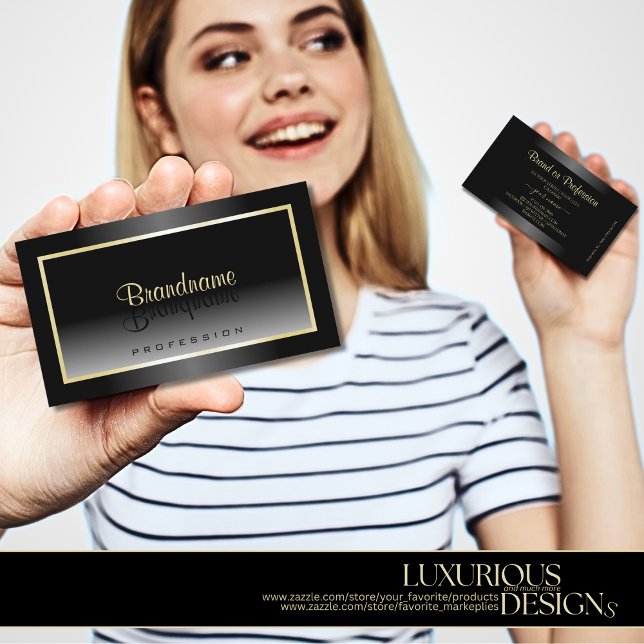 Cartão De Visita Gradiente Preto e Branco com Chic de Quadro de Cha (Criador carregado)