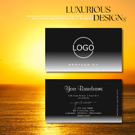 Cartão De Visita Gradiente preto e branco elegante com logotipo de
