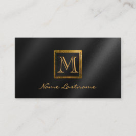 Cartão De Visita Gradiente Preto Elegante Monograma Dourado Quadrad