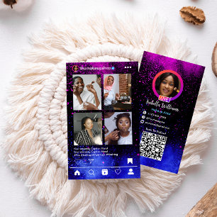 Cartão De Visita Gradiente Rosa e Azul Moderno Instagram QR