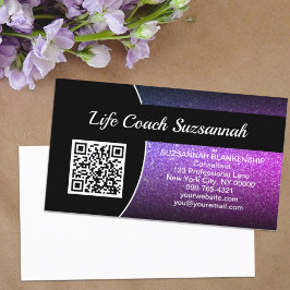 Cartão De Visita Gradiente Roxo Profissional Glitter Código QR Pers