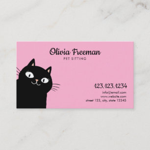 Cartão De Visita Gráfico de Preto e Cor-de-Rosa, Ilustração de Gato