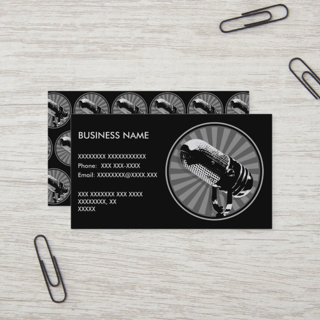 Cartão De Visita Gráficos de Microfone Retrô (Frente/Verso In Situ)