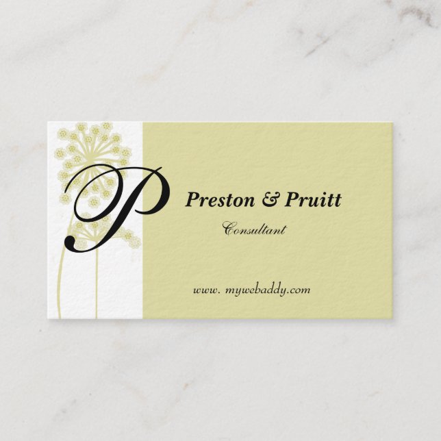 Cartão De Visita Grandes Iniciais Sage Floral De Flor Selvagem Mono (Frente)