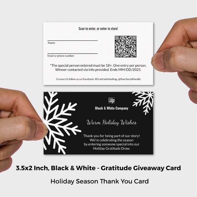 Cartão De Visita Gratidão da comunidade negra e branca (Black & White Community Gratitude Giveaway Business Card; Size: 3.5x2 Inch)