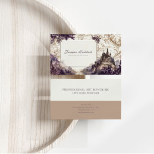 Cartão De Visita Gravura Antiga Mapa do Castelo Floral Roxo Fantasi