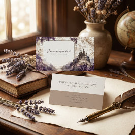 Cartão De Visita Gravura Antiga Mapa do Castelo Floral Roxo Fantasi