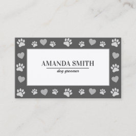 Cartão De Visita Gray Paw Prints Dog Groomer Business Card