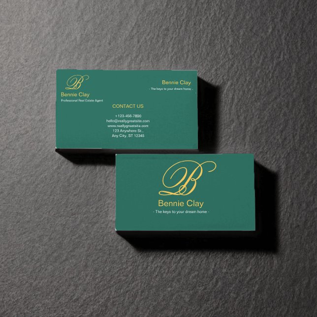 Cartão De Visita Green Beige Elegant Imóveis Agent (Green Beige Elegant Real Estate Agent Business Card)