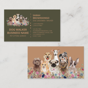 Cartão De Visita Green Brown Dog Walking Service Boutique Pet