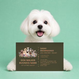 Cartão De Visita Green Brown Dog Walking Service Boutique Pet