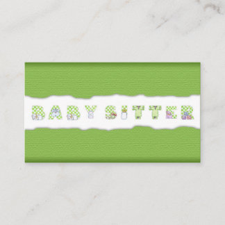 Cartão De Visita Green Linen Babysitting & Child Care Card