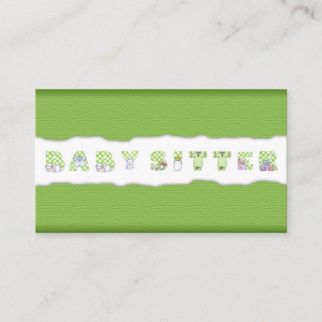 Cartão De Visita Green Linen Babysitting & Child Care Card (Frente)