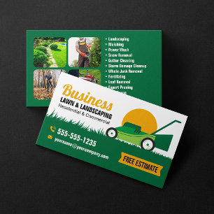 Cartão De Visita Green Orange Lawn & Landscaping Service Lawcare