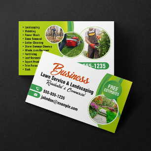 Cartão De Visita Green Orange Lawn Service & Landscaping Mwing