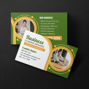 Cartão De Visita Green Orange Maid House Limpando Janitorial Clean