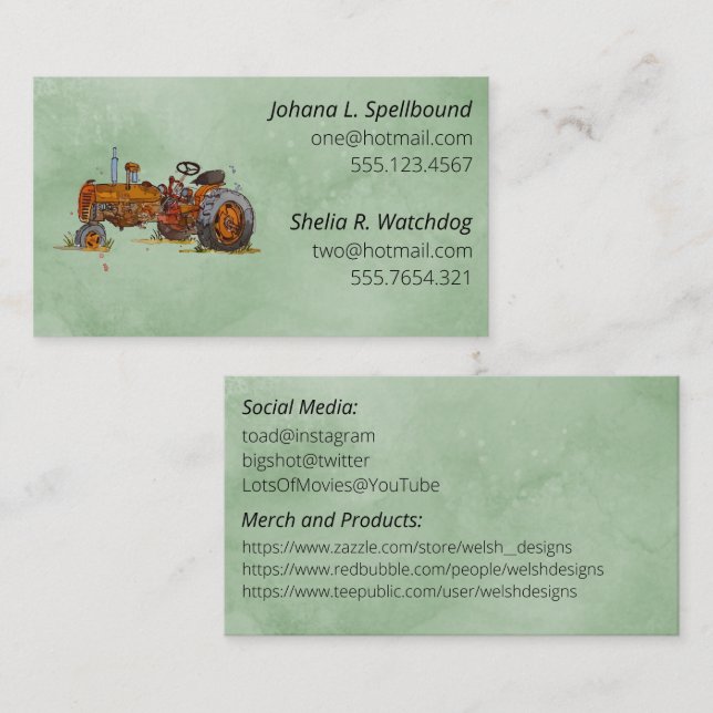 Cartão De Visita Green Social introduction calling card-tractor (Frente/Verso)
