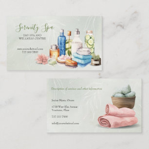 Cartão De Visita Green Watercolor Day Spa and Wellness (Spa e bem-e