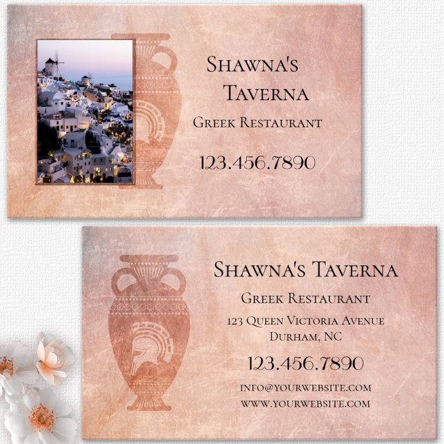 Cartão de visita Grego Clássico de Foto Personaliz (Classic Greek restaurant or taverna photo business card)