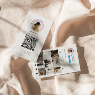 Cartão De Visita Grelha de Fotografias do Instagram Ligh Theme QR C