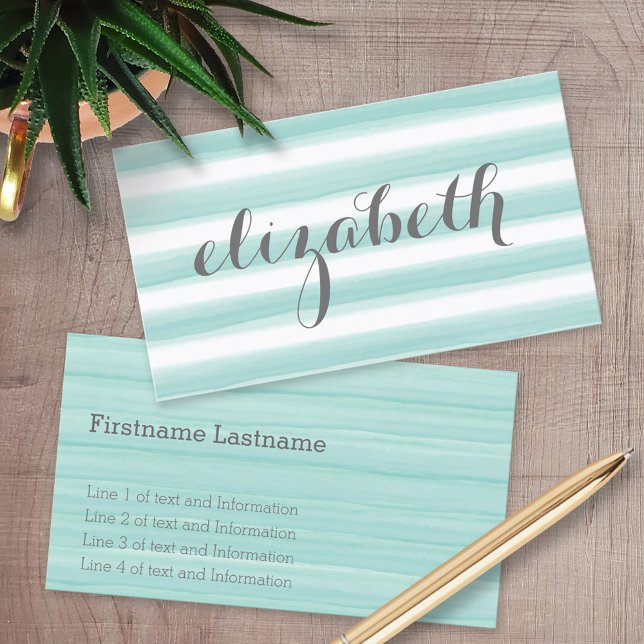 Cartão De Visita Grelha Verde-Teal-Aquarela Feminina (Custom Printed Business Cards)