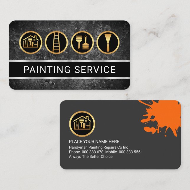 Cartão De Visita Grey Grunge Wall Gold Painter's Tool (Frente/Verso)