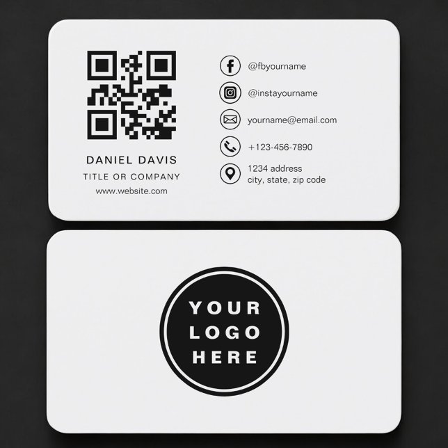Cartão De Visita Grey Logo QR Code Professional (Criador carregado)