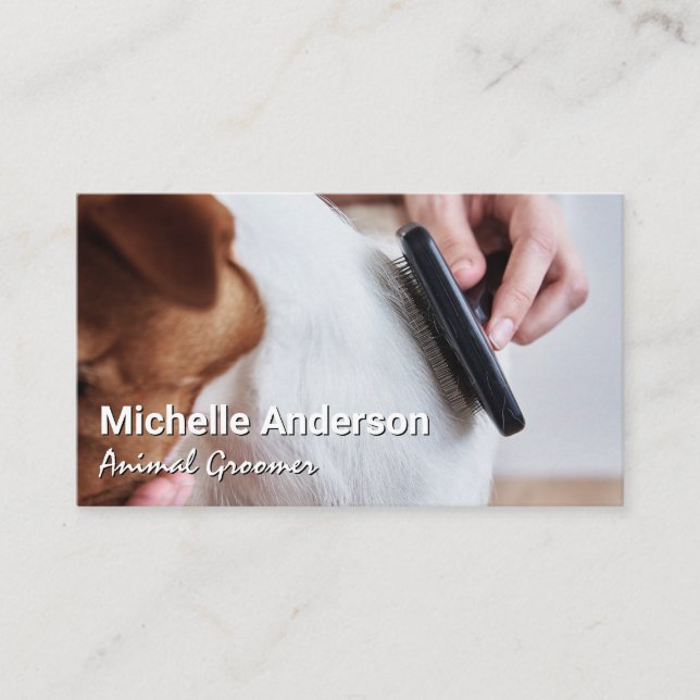 Cartão De Visita Groomer Combing Dog Hair (Frente)