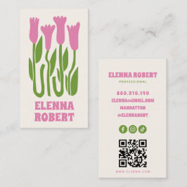 Cartão De Visita groovy boho flowers blush script business card
