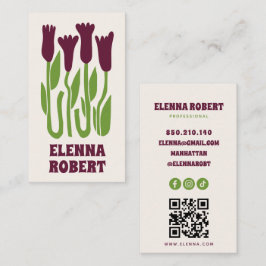 Cartão De Visita groovy boho flowers script business card