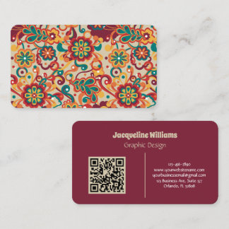 Cartão De Visita Groovy Psychedelic 60s 70s Floral Business Card