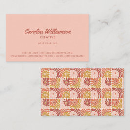 Cartão De Visita Groovy Retro Boho Blush Red Botanical Trendent