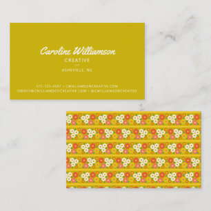 Cartão De Visita Groovy Retro Boho Verde Chartreuse Floral 