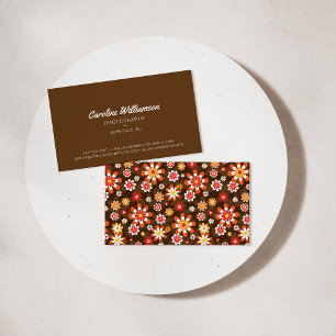 Cartão De Visita Groovy Retro Brown Orange Botanical Flowers Trendy