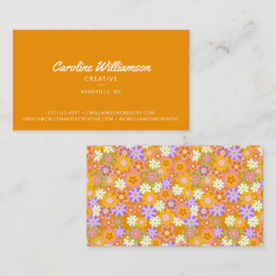 Cartão De Visita Groovy Retro Laranja Flores Botânicas Tendências