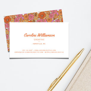 Cartão De Visita Groovy Retro Rosa Laranja Boêmio Floral Flores