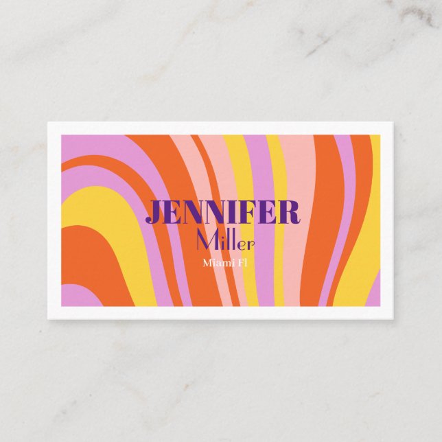 Cartão De Visita Groovy Retro Wavy Lines Código QR da Mídia Social (Frente)